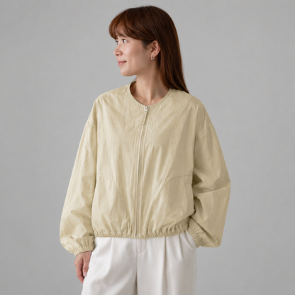 Women's Solid Color Spring Bomber Jacket – Loose Fit – Zipper Closure