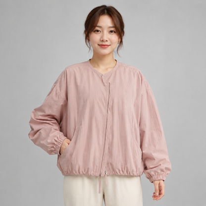 Women's Solid Color Spring Bomber Jacket – Loose Fit – Zipper Closure