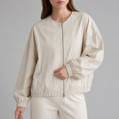 Women's Solid Color Spring Bomber Jacket – Loose Fit – Zipper Closure