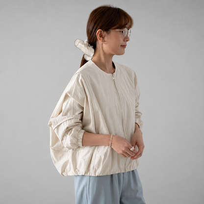 Women's Solid Color Spring Bomber Jacket – Loose Fit – Zipper Closure