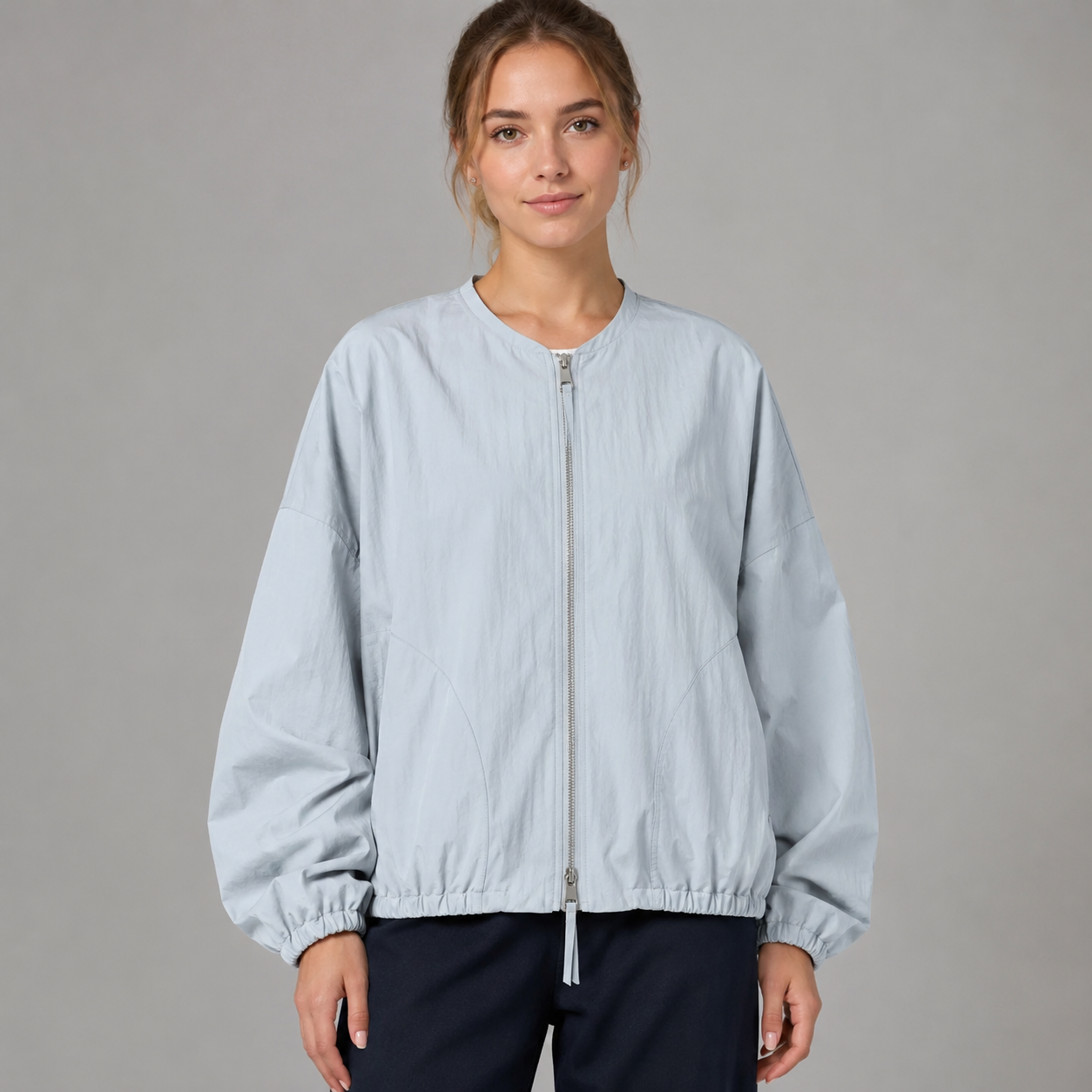 Women's Solid Color Spring Bomber Jacket – Loose Fit – Zipper Closure