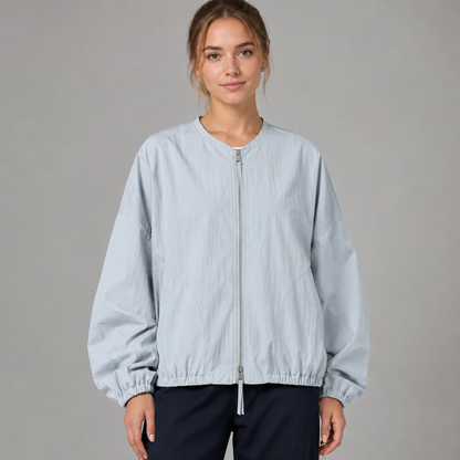 Women's Solid Color Spring Bomber Jacket – Loose Fit – Zipper Closure
