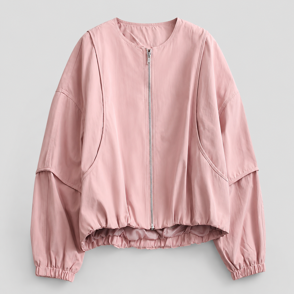 Women's Solid Color Spring Bomber Jacket – Loose Fit – Zipper Closure