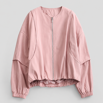 Women's Solid Color Spring Bomber Jacket – Loose Fit – Zipper Closure