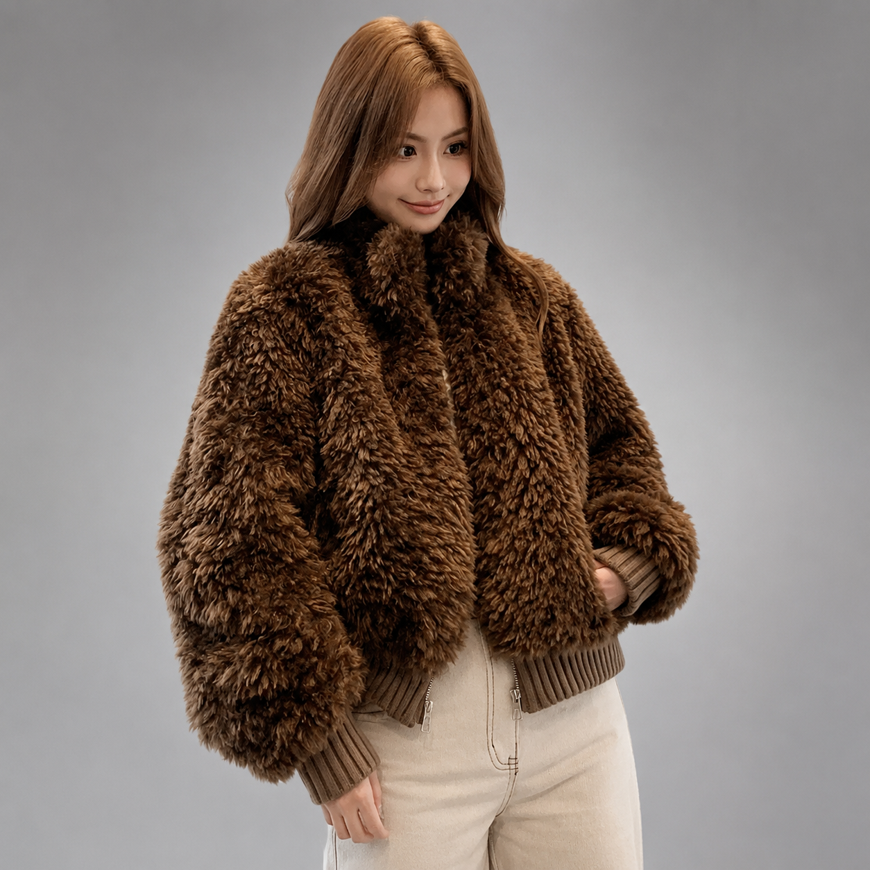 Women's Thick Plush Cotton Jacket – Stand Up Collar