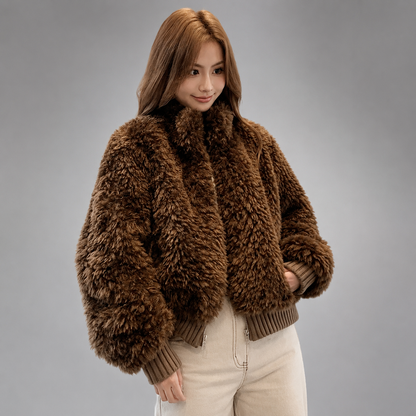 Women's Thick Plush Cotton Jacket – Stand Up Collar
