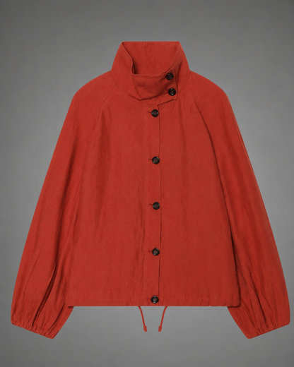 Women's Lightweight High Neck Jacket – Adjustable Drawstring Hem – Casual Fit