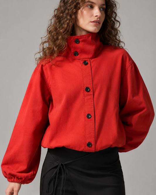 Women's Lightweight High Neck Jacket – Adjustable Drawstring Hem – Casual Fit