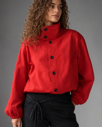Women's Lightweight High Neck Jacket – Adjustable Drawstring Hem – Casual Fit