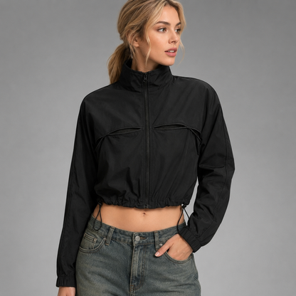 Women's Camo Mesh Cropped Jacket – Lightweight with See-Through Patchwork Design