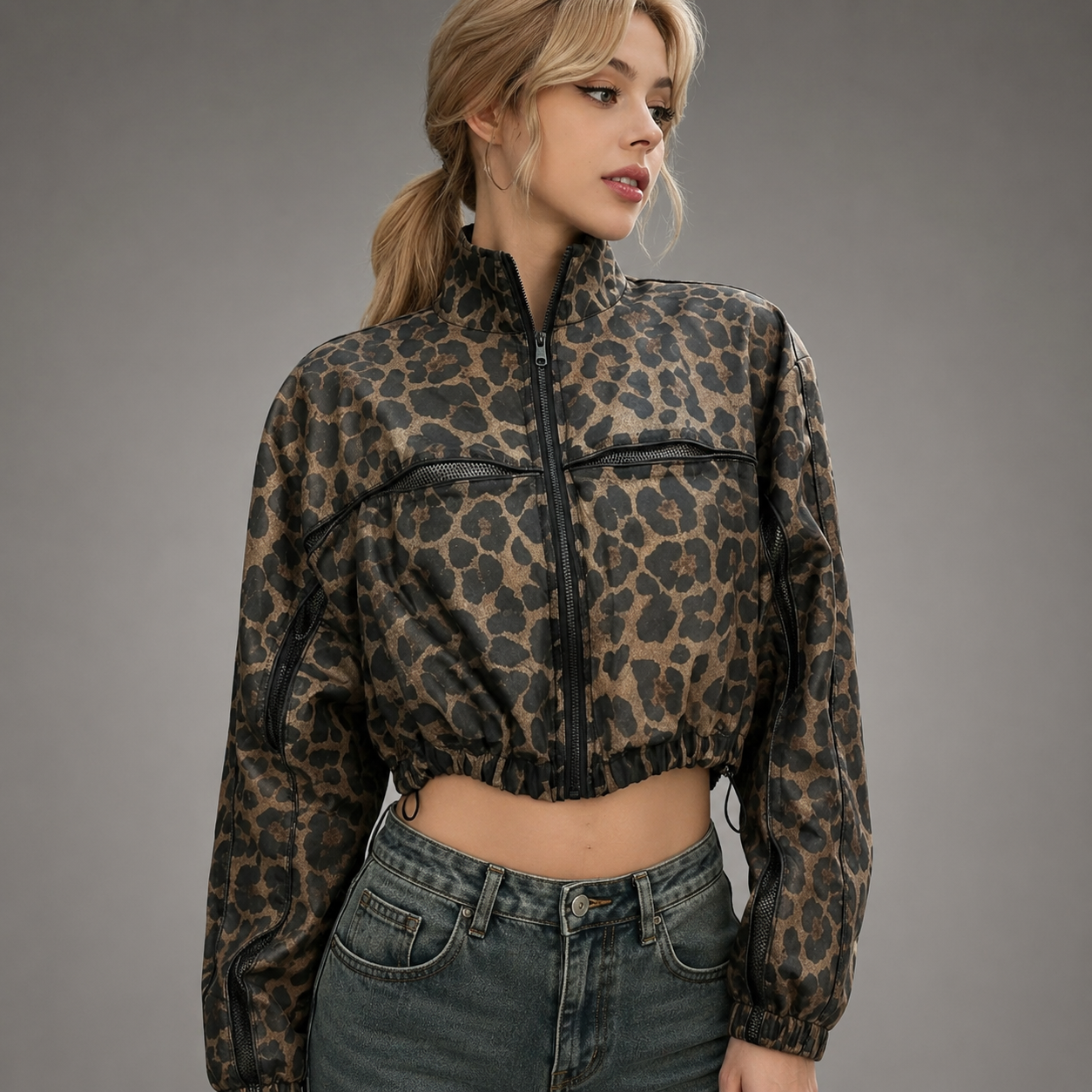 Women's Camo Mesh Cropped Jacket – Lightweight with See-Through Patchwork Design