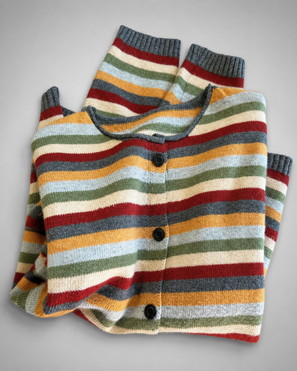 Women's Striped Knitted Cardigan – Loose Fit, Open Front for Autumn