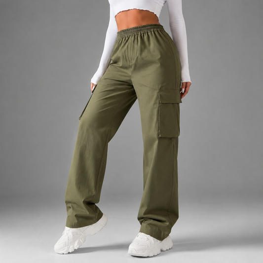 Women's High-Waisted Baggy Joggers – Elastic Cargo Pants