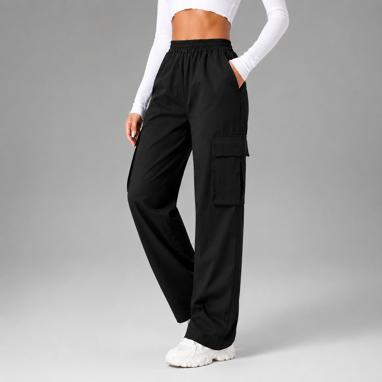 Women's High-Waisted Baggy Joggers – Elastic Cargo Pants