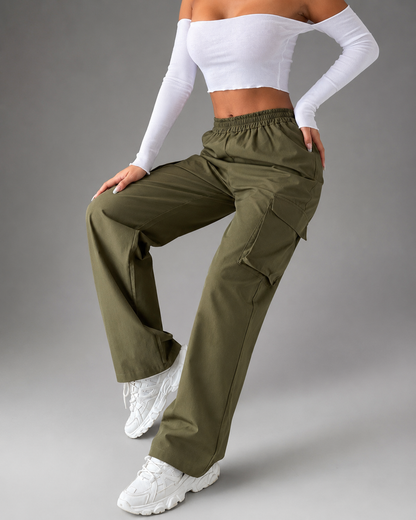 Women's High-Waisted Baggy Joggers – Elastic Cargo Pants