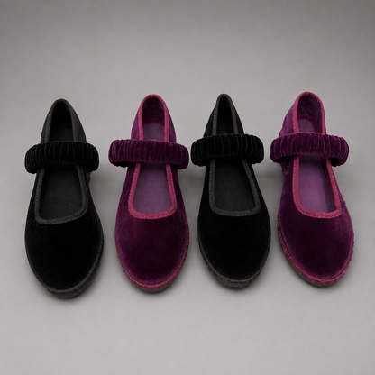 Women's Velvet Ballet Flats – Elastic Band Design