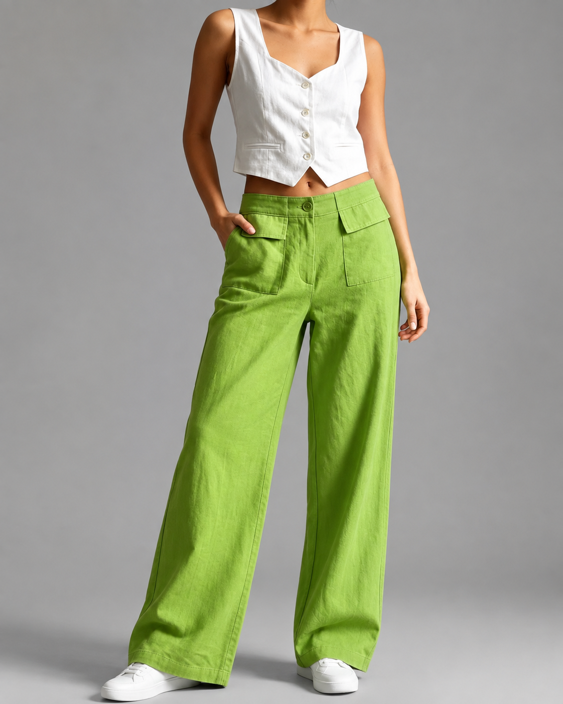 Women's High-Waisted Linen Wide Leg Pants – Loose Fit with Pockets