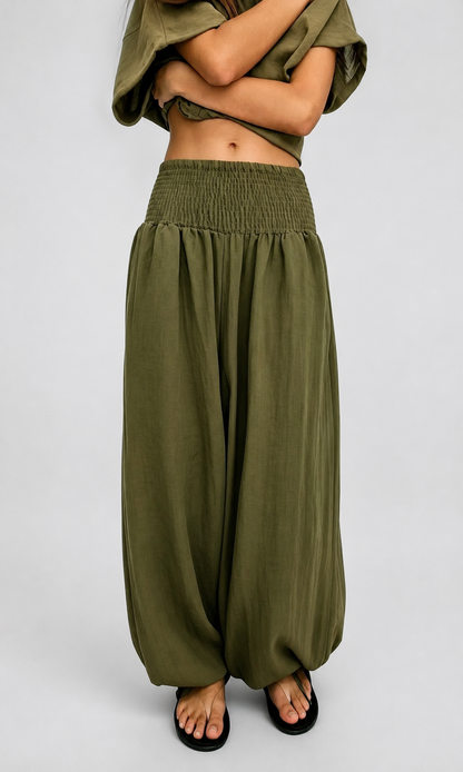Women's Lightweight Cotton Linen High Waist Wide Leg Pants – Breathable for Summer