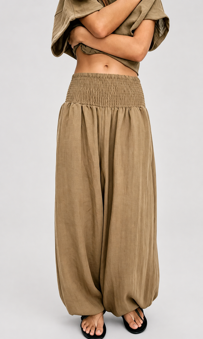 Women's Lightweight Cotton Linen High Waist Wide Leg Pants – Breathable for Summer