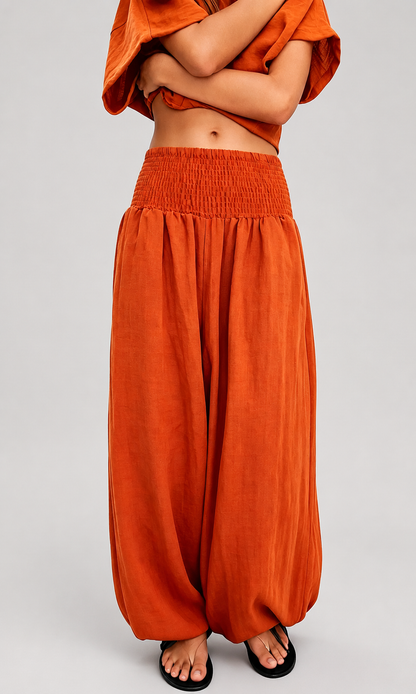 Women's Lightweight Cotton Linen High Waist Wide Leg Pants – Breathable for Summer