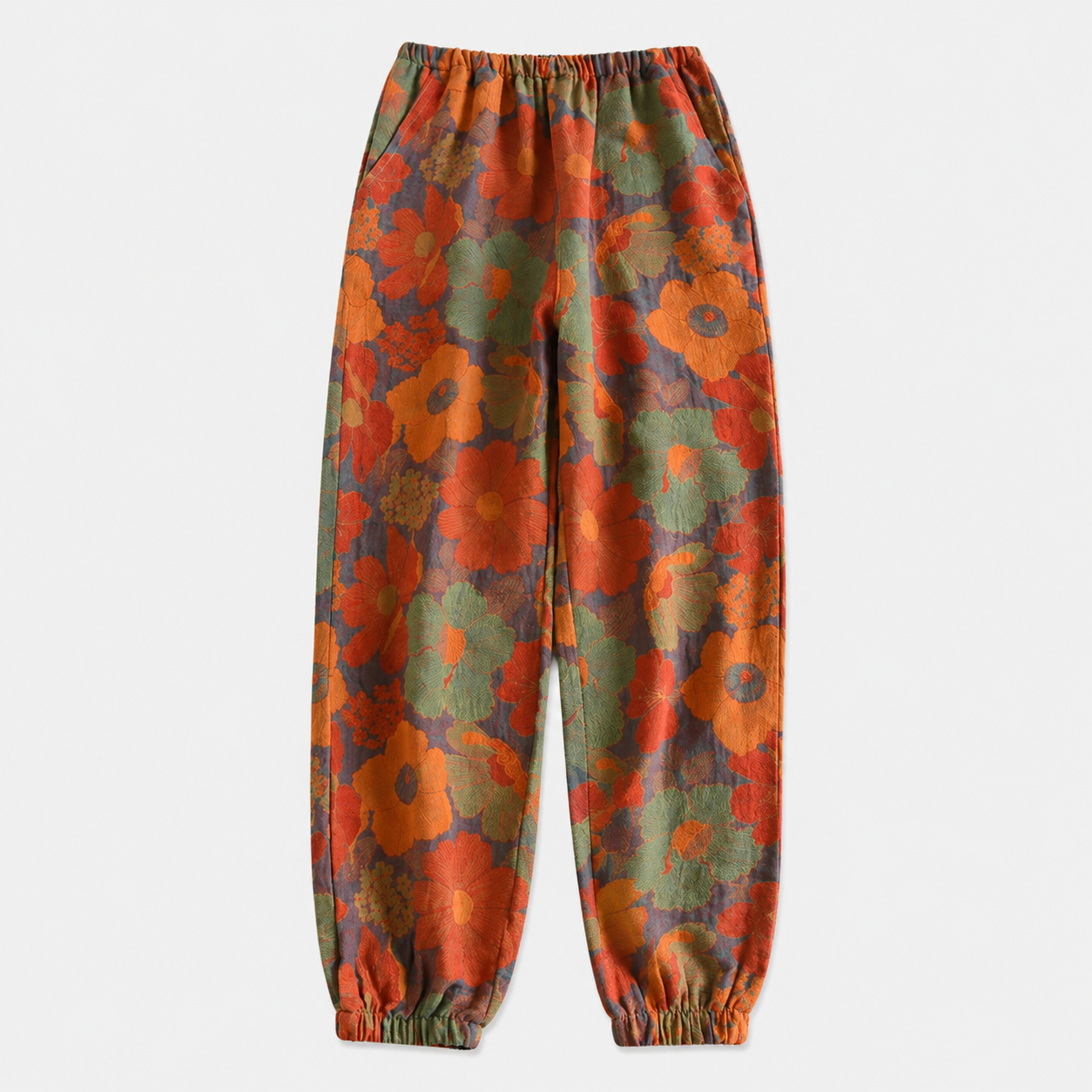Women's Cotton Gauze Yoga Pants – Relaxed Fit with Artistic Print and Soft Elastic Waist