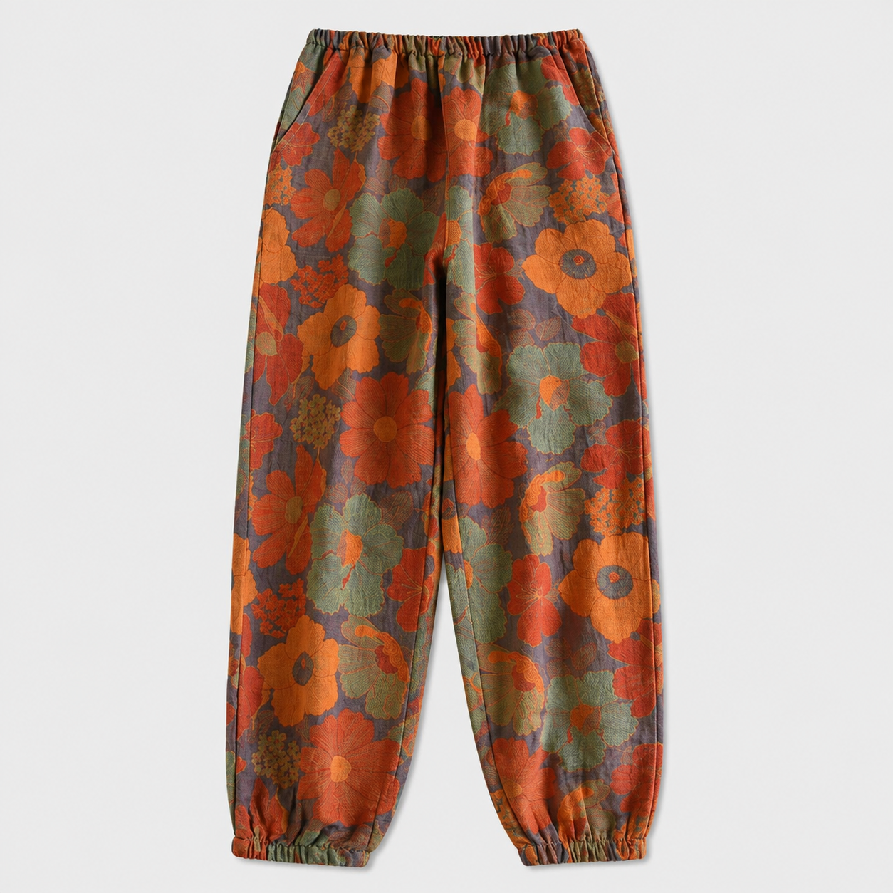 Women's Cotton Gauze Yoga Pants – Relaxed Fit with Artistic Print and Soft Elastic Waist