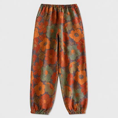 Women's Cotton Gauze Yoga Pants – Relaxed Fit with Artistic Print and Soft Elastic Waist