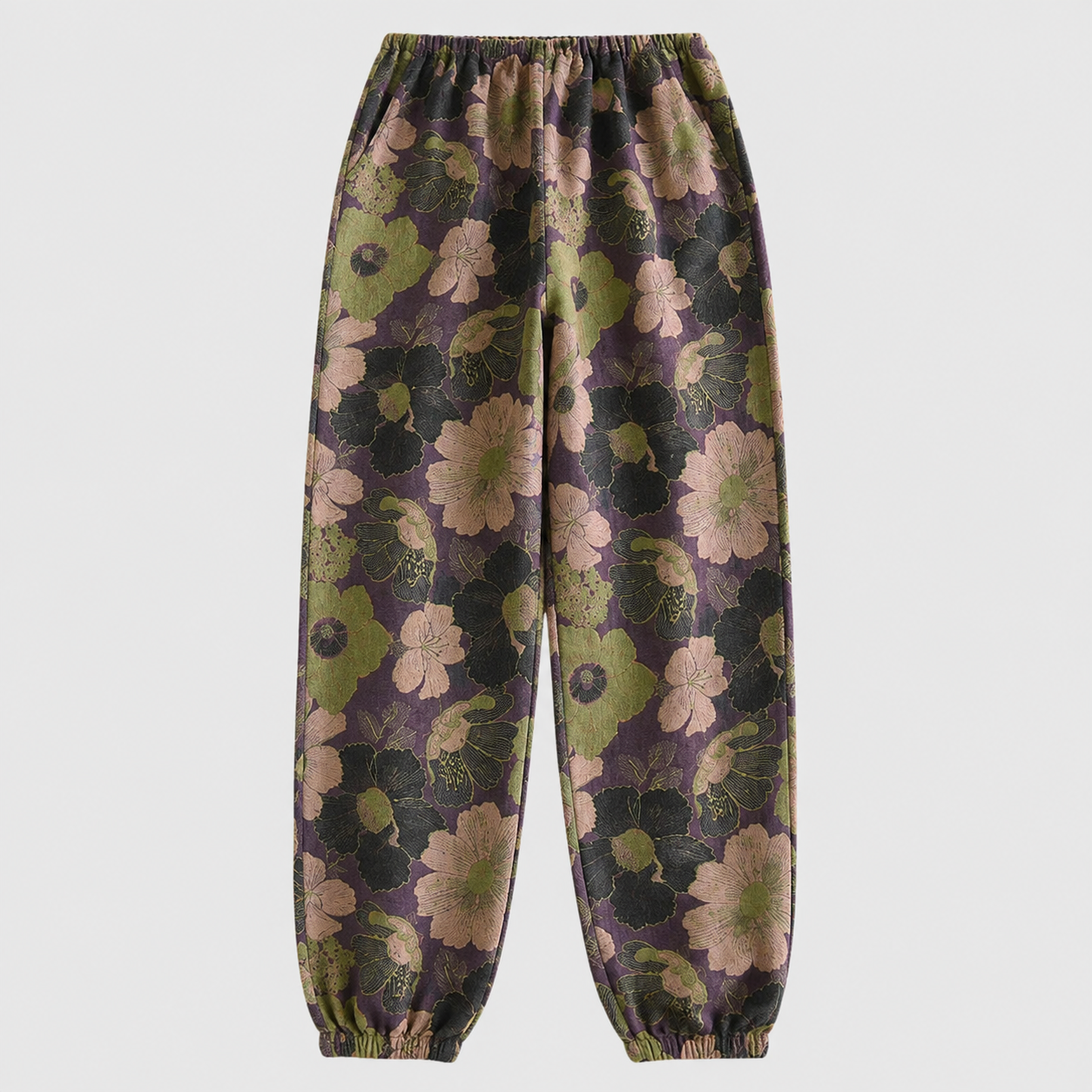 Women's Cotton Gauze Yoga Pants – Relaxed Fit with Artistic Print and Soft Elastic Waist