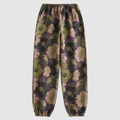 Women's Cotton Gauze Yoga Pants – Relaxed Fit with Artistic Print and Soft Elastic Waist