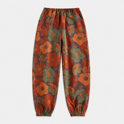 Women's Cotton Gauze Yoga Pants – Relaxed Fit with Artistic Print and Soft Elastic Waist