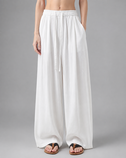 Women's Lightweight Linen Blend Wide Leg Pants – Elastic Waistband, Long Length
