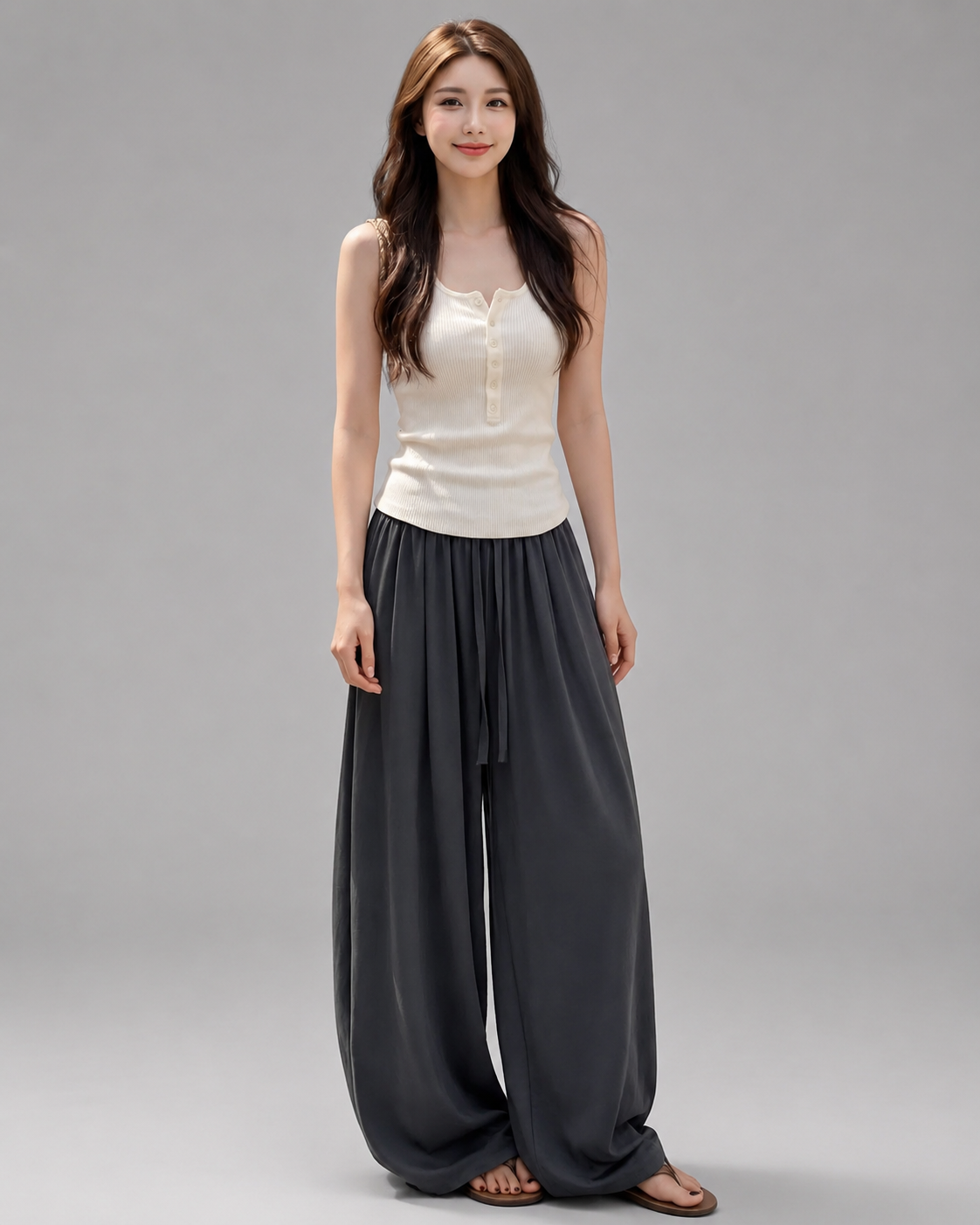 Women's Lightweight Linen Blend Wide Leg Pants – Elastic Waistband, Long Length