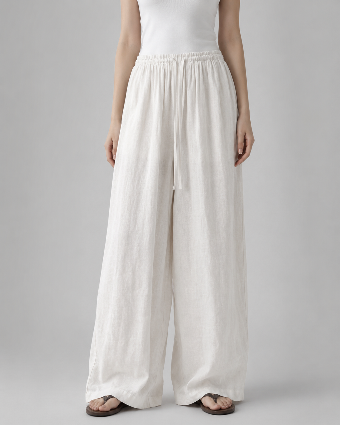 Women's Lightweight Linen Blend Wide Leg Pants – Elastic Waistband, Long Length