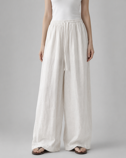 Women's Lightweight Linen Blend Wide Leg Pants – Elastic Waistband, Long Length