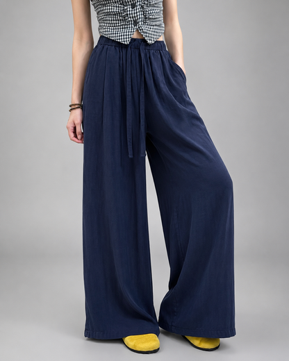 Women's Lightweight Linen Blend Wide Leg Pants – Elastic Waistband, Long Length