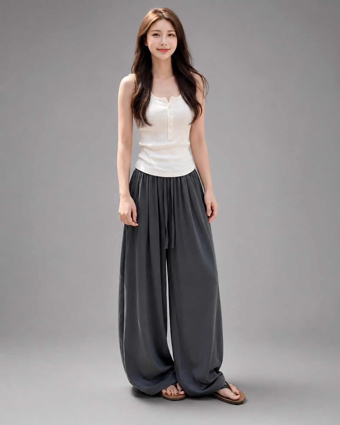 Women's Lightweight Linen Blend Wide Leg Pants – Elastic Waistband, Long Length