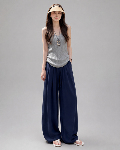 Women's Lightweight Linen Blend Wide Leg Pants – Elastic Waistband, Long Length