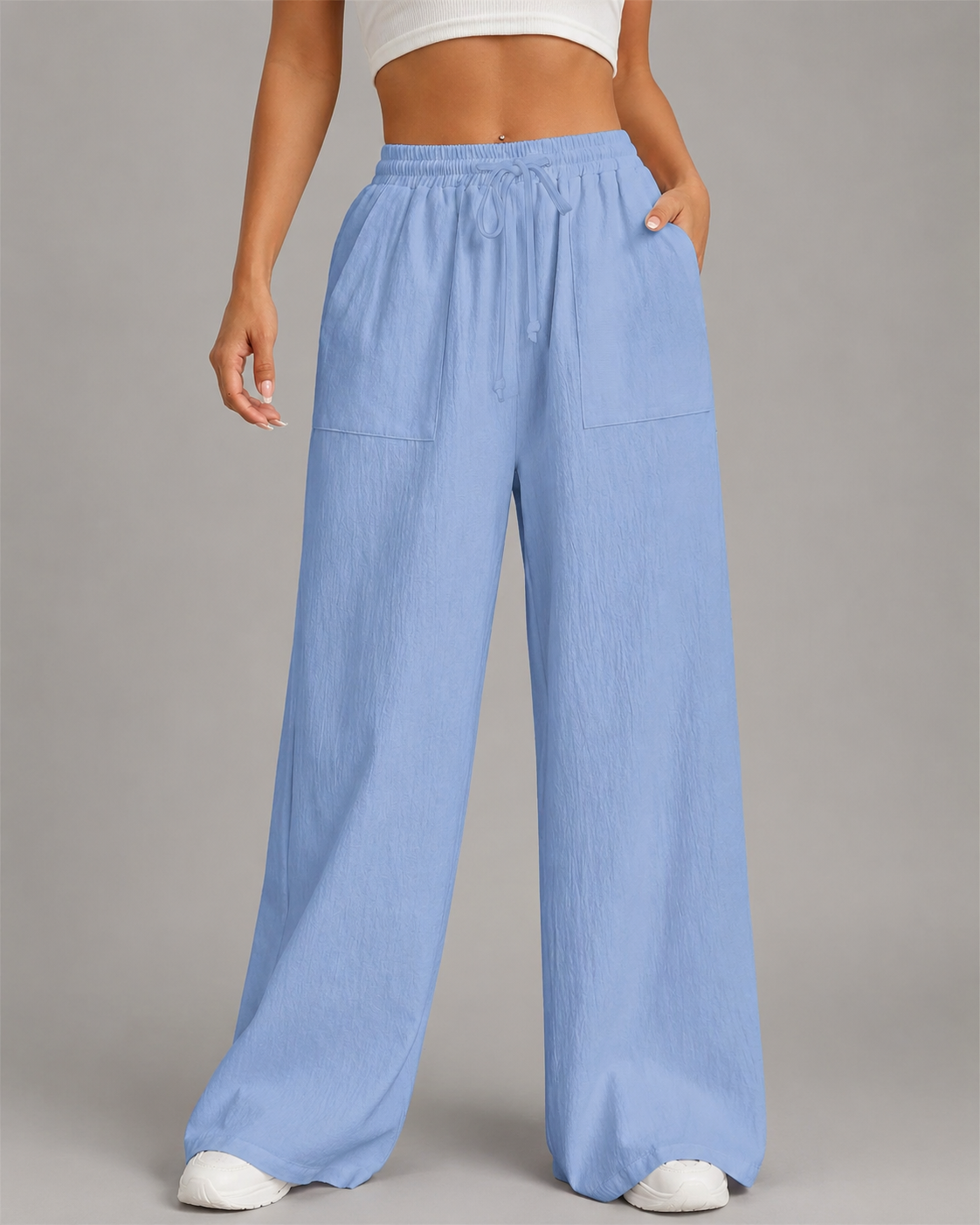 Women's Loose High-Waisted Wide Leg Pants – Casual Drawstring with Pockets