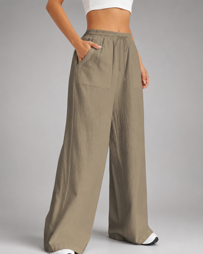 Women's Loose High-Waisted Wide Leg Pants – Casual Drawstring with Pockets