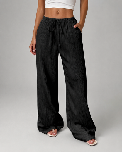 Women's Cotton-Linen Blend Wide Leg Pants – Relaxed Fit with Drawstring Waist