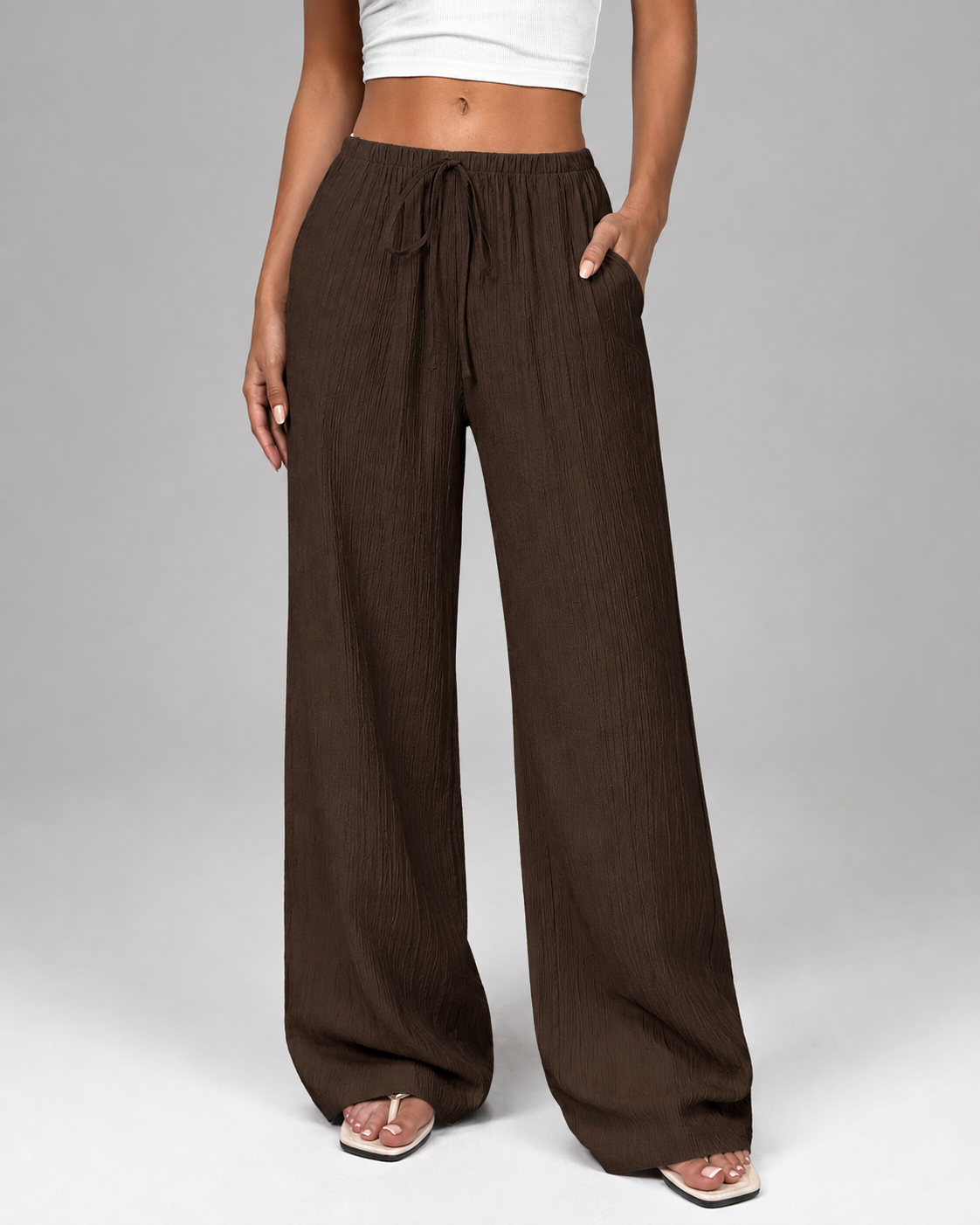 Women's Cotton-Linen Blend Wide Leg Pants – Relaxed Fit with Drawstring Waist