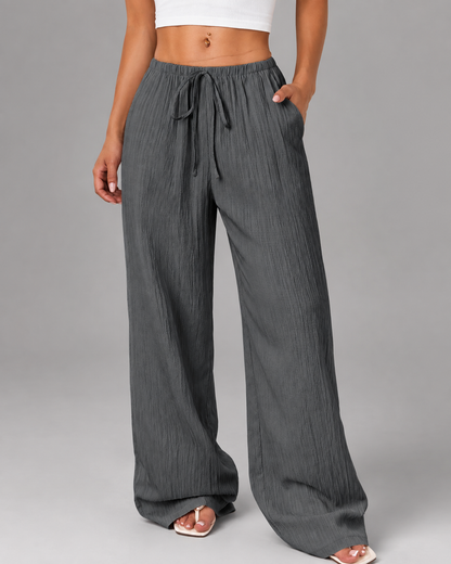 Women's Cotton-Linen Blend Wide Leg Pants – Relaxed Fit with Drawstring Waist