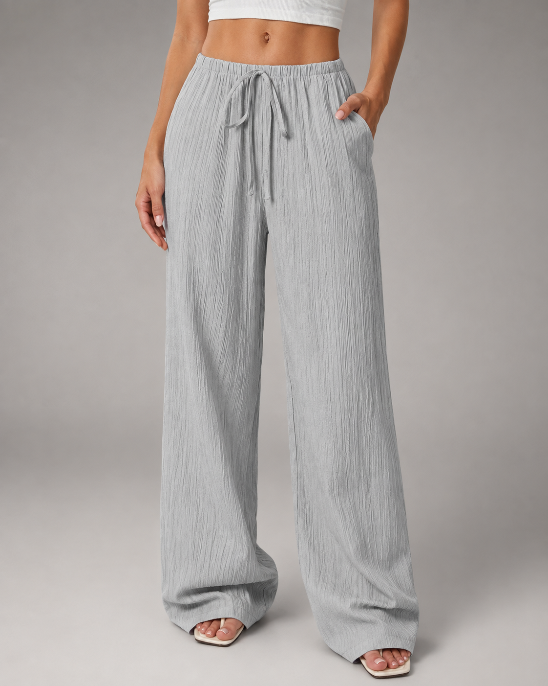 Women's Cotton-Linen Blend Wide Leg Pants – Relaxed Fit with Drawstring Waist