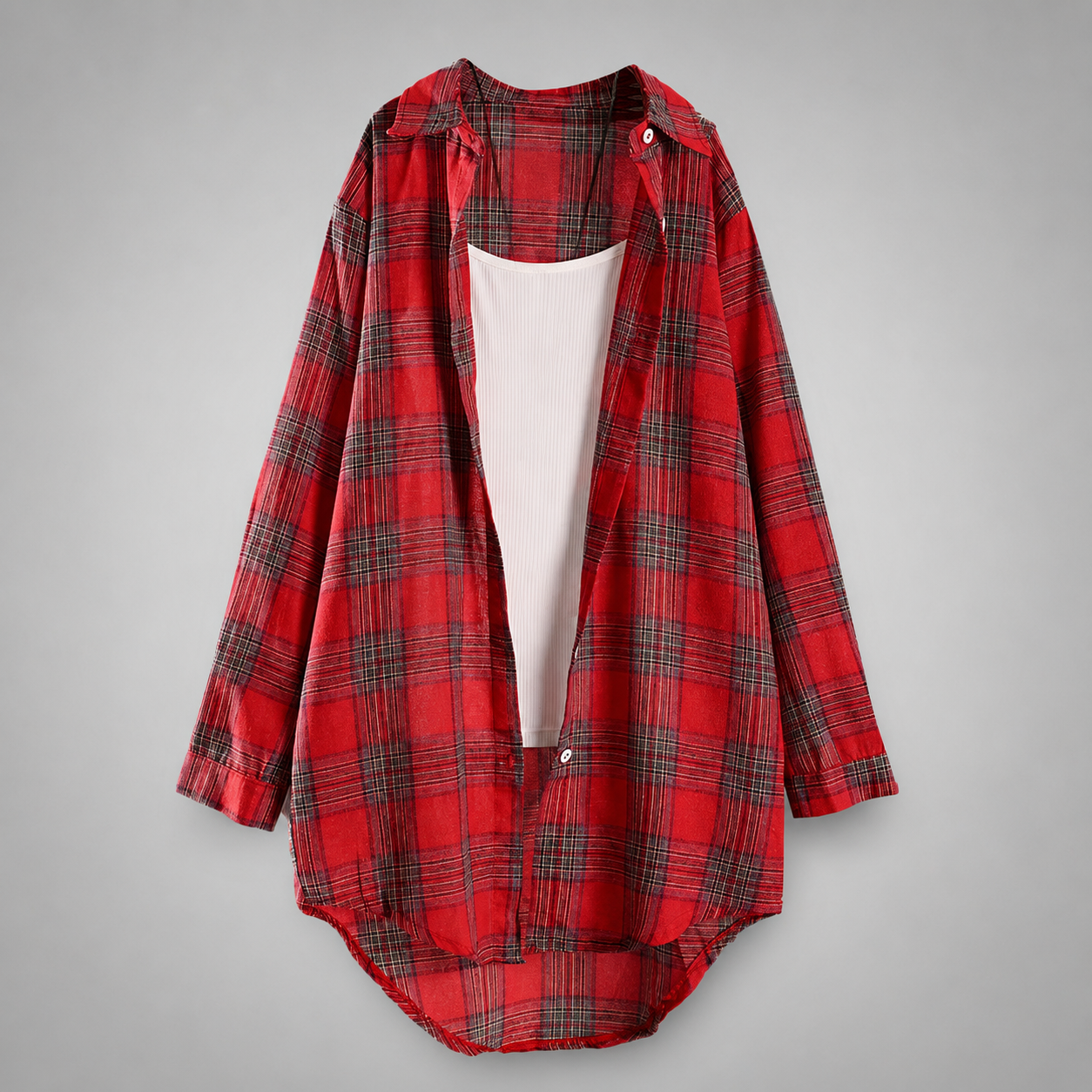Women's Lightweight Linen Shirt – Long Sleeve with Check Pattern and Buttoned Closure