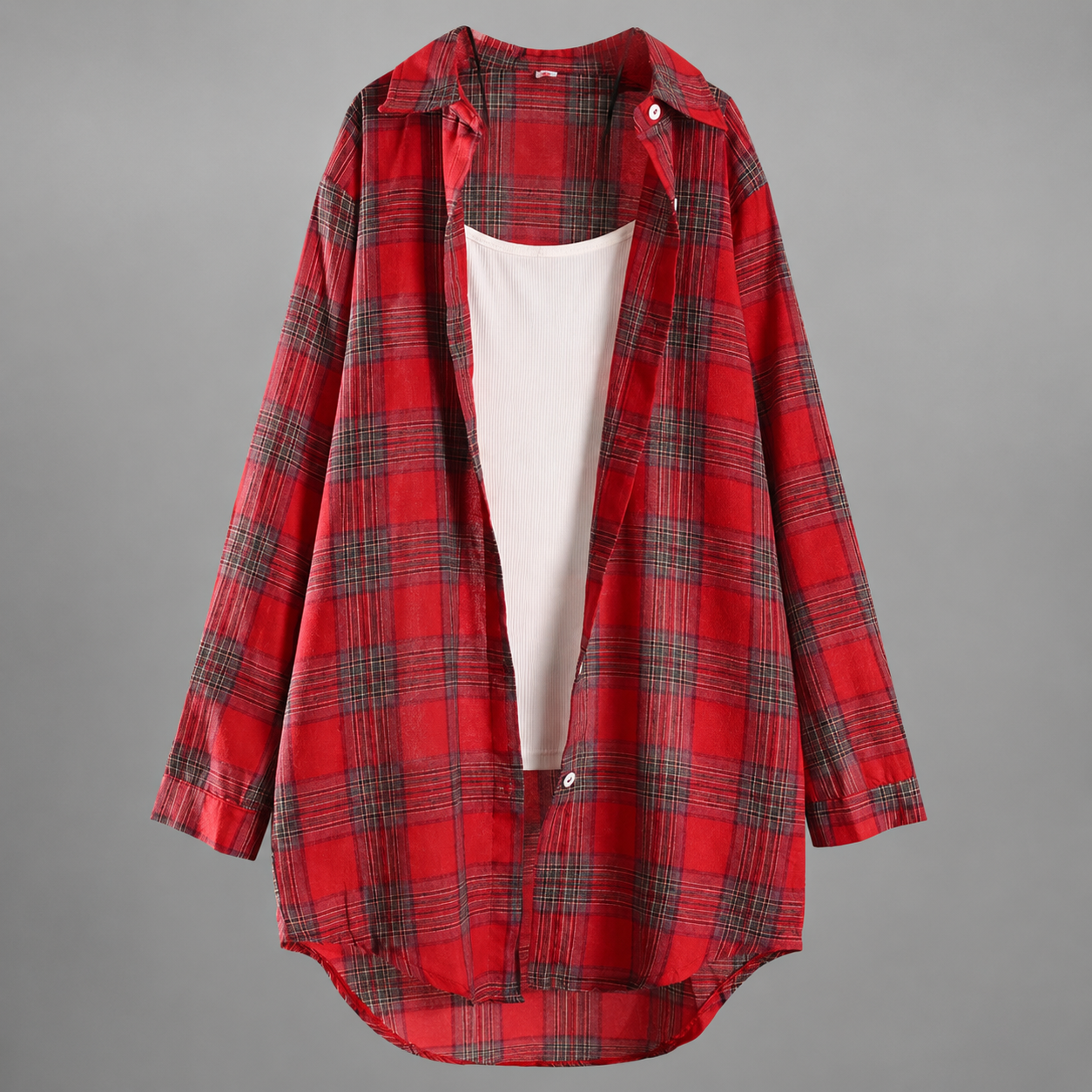Women's Lightweight Linen Shirt – Long Sleeve with Check Pattern and Buttoned Closure
