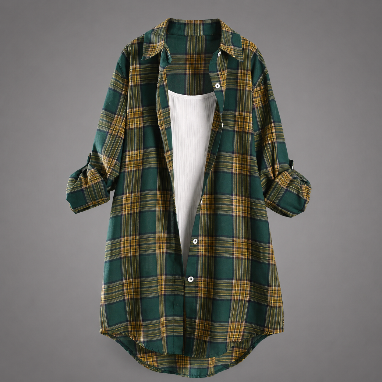 Women's Lightweight Linen Shirt – Long Sleeve with Check Pattern and Buttoned Closure