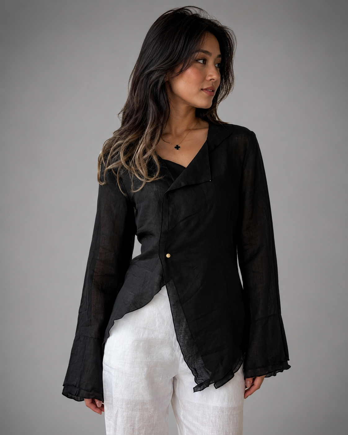 Women's Relaxed Fit Cotton Linen Long Sleeve Shirt – Casual Summer Top