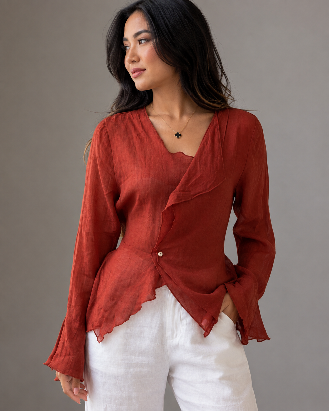 Women's Relaxed Fit Cotton Linen Long Sleeve Shirt – Casual Summer Top