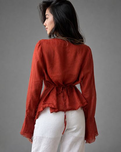 Women's Relaxed Fit Cotton Linen Long Sleeve Shirt – Casual Summer Top