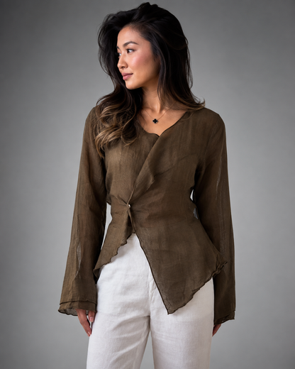 Women's Relaxed Fit Cotton Linen Long Sleeve Shirt – Casual Summer Top